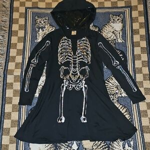 Spirit Halloween Black Skeleton Print Hooded Dress Wokens L/XL  Costume B19